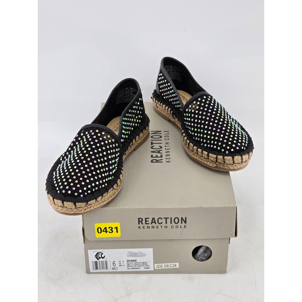 Kenneth Cole Reaction Bonne Espadrille Womens Size 6 Black Crystal Mesh - New